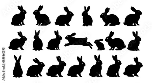 Big collection of rabbit silhouettes. Transparent background SVG version.