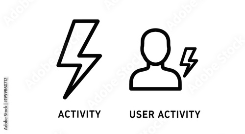 Activity and user activity icons: engagement, energy, and online presence vector symbol set, lightning bolt