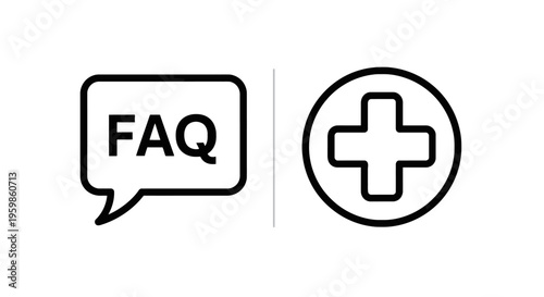 Faq and medical support icons: customer service, information, and healthcare assistance vector, medical cross
