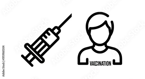 Vaccination and syringe icon: medical health immunity vector for virus protection and global pandemic concepts with line art