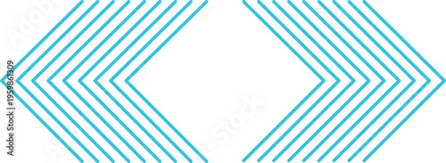 Cyan geometric chevron line pattern on transparent background with symmetrical perspective