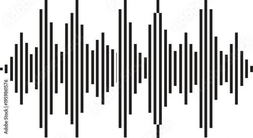 Digital sound wave frequency visualization black bars on transparent background for audio