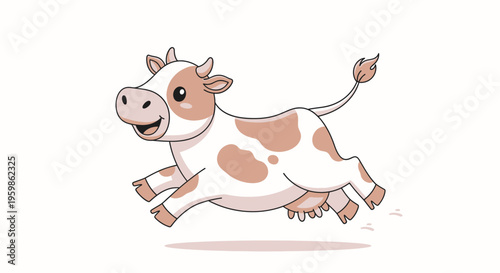 Cute and happy cartoon cow jumping with a cheerful expression.