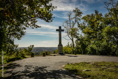 View of the Calvary cross in the Fontainebleau forest