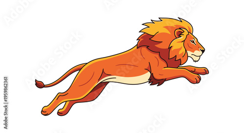 A stylized lion in mid-leap, depicted with vibrant orange and yellow.