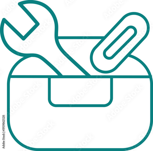 Toolbox icon with wrench and paperclip, outlining maintenance and repair concepts