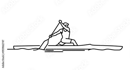 Line Art of a Kayaker Paddling on Water.