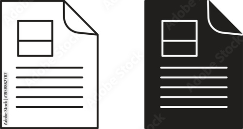 Two document icons, one black and white, representing information papers