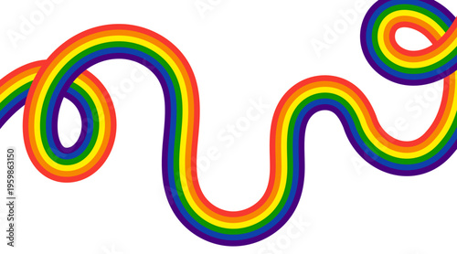 Vibrant rainbow line loop. Abstract wavy path with LGBT pride colors isolated on transparent background. Vector dynamic fluid curves for pride month, diversity and modern creative design.