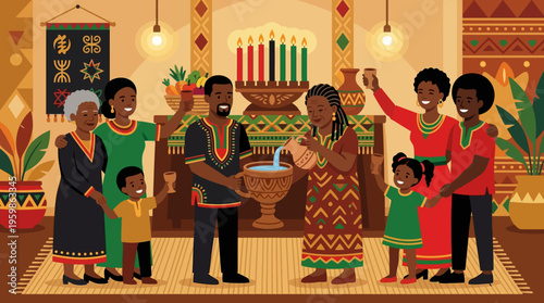 Family Celebrating Kwanzaa Together in the Home