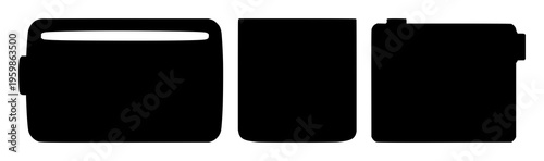 Battery set with full silhouette outline in black line art featuring icon, power, charging level with vector and illustration