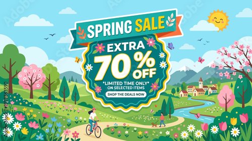 Spring Sale Banner Advertising Extra 70% Off Deals