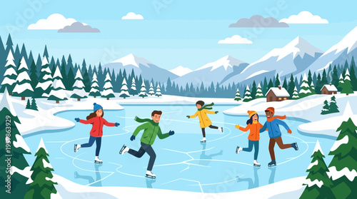 People Ice Skating in a Winter Wonderland