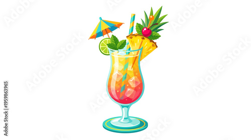 Tropical Cocktail with Pineapple and Umbrella.