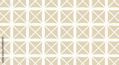 Beige geometric pattern background, interlocking squares and triangles, minimalist cross shapes, elegant seamless texture, interior design wallpaper motif