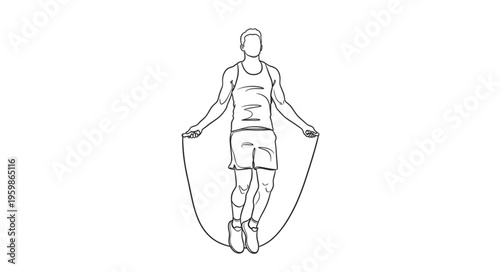 Man Skipping Rope - A Dynamic Fitness Illustration in Black and White.