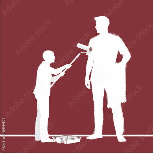 Person Painting Their Own Shadow Different Color Representing Identity, Self Expression and Creative Alter Ego – Vector Illustration