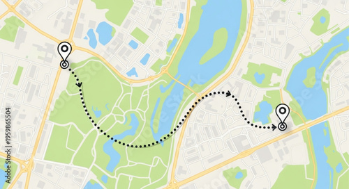 Map Route Visualization - Connecting Two Points Across a Landscape.