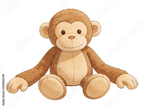 illustrated cute brown punch's plush monkey stuffed animal toy isolated on transparent background png