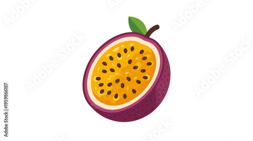 Vibrant Passion Fruit Halved Revealing Juicy Pulp and Seeds.