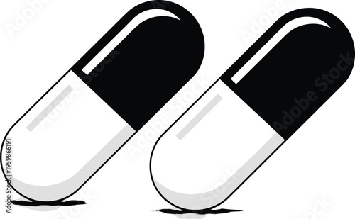 Medical capsule pill icon set, flat vector illustration of antibiotic medicine, pharmacy drug symbols, healthcare treatment, and pharmaceutical health supplement elements