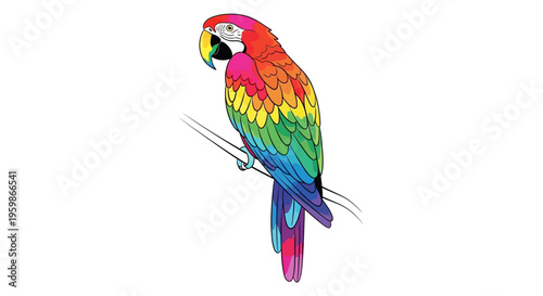 Vibrant Scarlet Macaw Parrot Perched on a Branch.