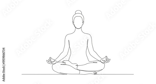 Minimalist Line Art - Woman in Lotus Position for Meditation.