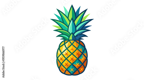 Vibrant Watercolor Pineapple Illustration with Green Leaves.