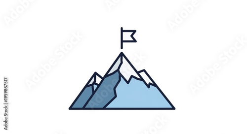 Mountain Peak with Flag - Symbol of Achievement and Success.