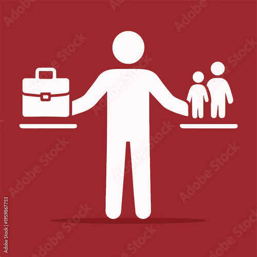 Man Balancing Work and Personal Life on Scale Representing Work Life Balance and Priority Management – Vector Illustration