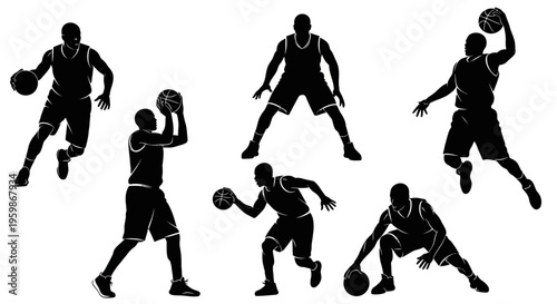 Basketball Player Silhouettes: Dynamic Action Poses