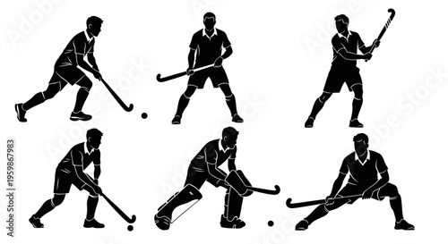 Field Hockey Player Silhouettes: Action Poses, Goalkeeper, and Attackers
