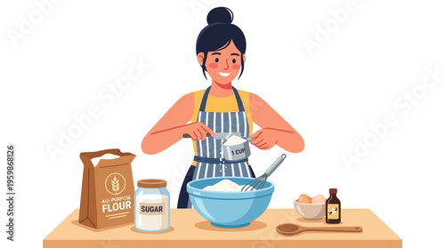 Woman baking ingredients in a bowl.