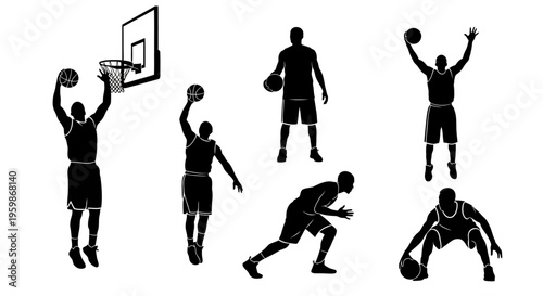 Basketball Player Silhouettes: Action Poses Collection