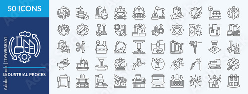 Industrial Process - Icon Collection. Thin outline Set contains such Icons as procedures, chemical, mechanical and more. Simple web icons set
