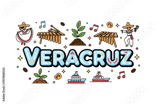 Colorful veracruz: traditional dance, music, and maritime vibes in vibrant doodle art