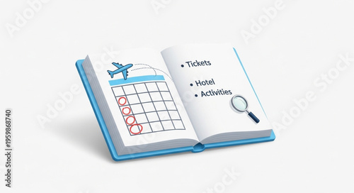 Open Travel Planner Notebook with Calendar and Checklist for Trip Preparation.