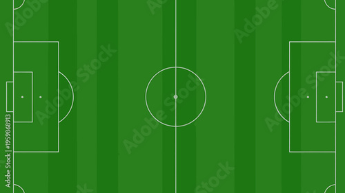 Green soccer field with white lines and markings for playing game
