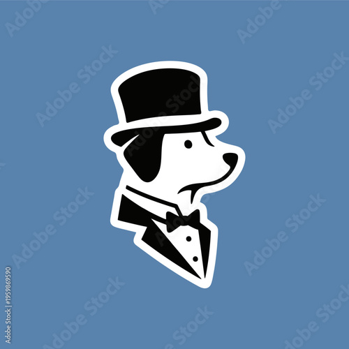 stencil silhouette vector illustration logo of dog wearimg top hat and tuxedo suit	
