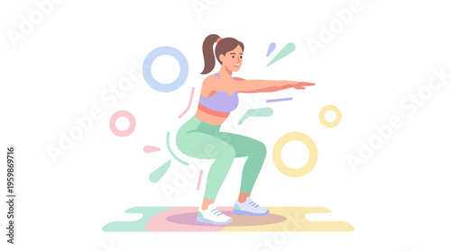 Woman performing a squat exercise in athletic wear.