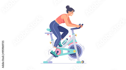 Woman Cycling Indoors on a Stationary Bike for Fitness.