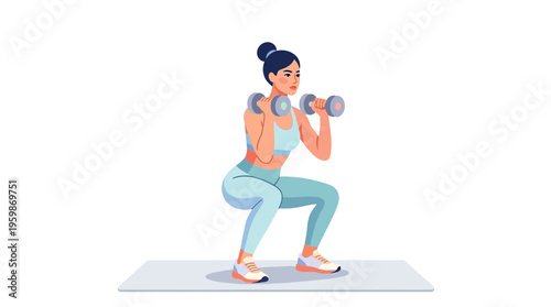 Woman performing dumbbell squats for fitness.