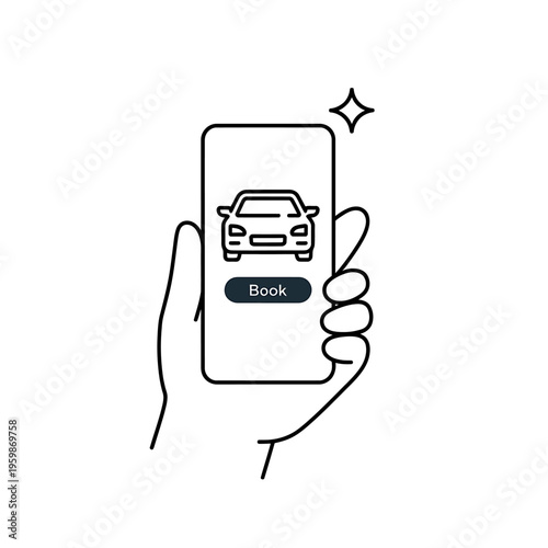 Hand holding smartphone with car booking app on screen  online reservation interface
