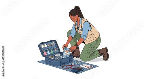 Woman Preparing Emergency First Aid Kit Contents.