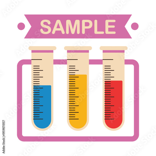 Colorful test tubes with liquids and sample label  laboratory equipment