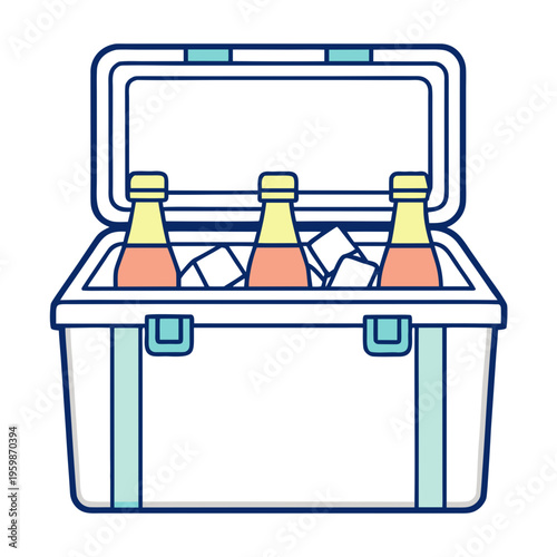 Vector illustration of a cooler with bottles and ice inside