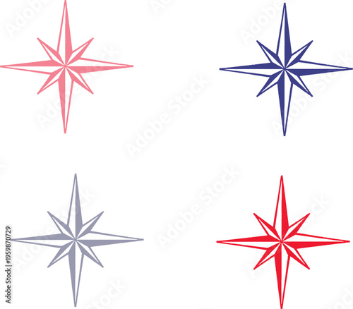 Bild auf Leinwand Classic Black and White Nautical Compass Rose Illustration with Cardinal Directi