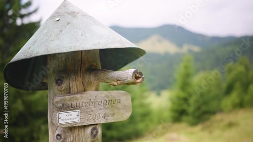 Wood fountain top at Black Forest Mountain Range Germany Schwarzwald