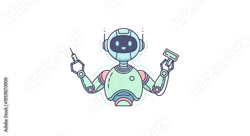 Robot Holding Objects in Hands Closeup.