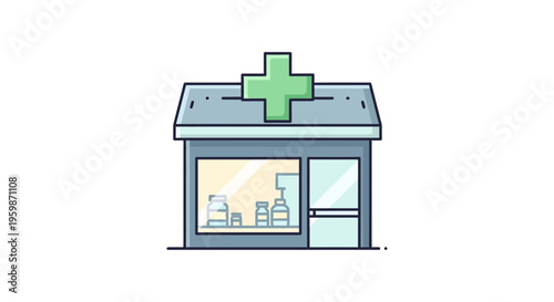 Pharmacy Store Front View Illustration.